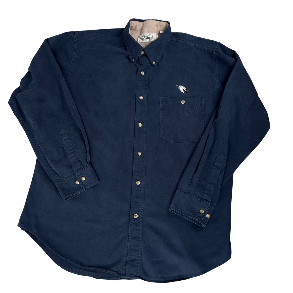 Vintage Men's Western Button Down Shirt Navy Embroidered Feather Large Rodeo - Picture 2 of 11
